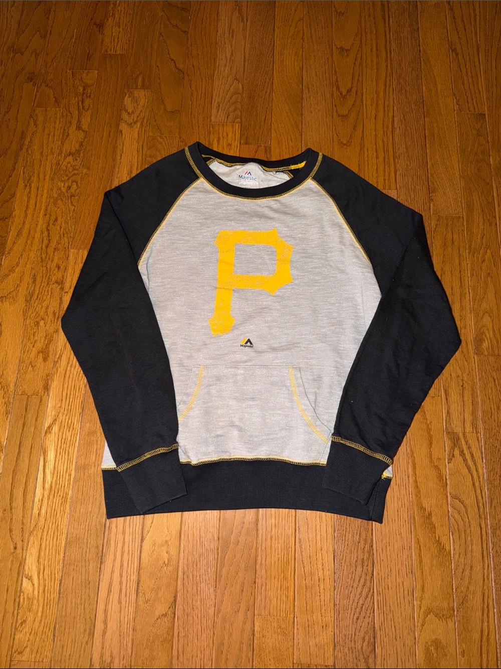 Majestic Gray and Black Pittsburgh 'P' Crewneck Sweatshirt